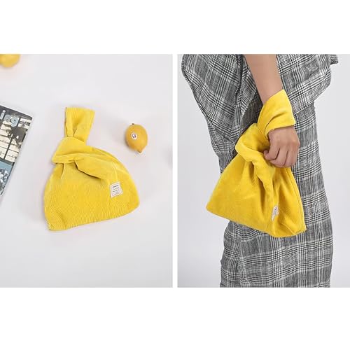 Anopo Kleine Cord Tote Tasche für Damen Mini Handtasche für Handgelenk Knoten Tasche Gelb