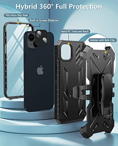 Fntcase For Iphone 14Plus Phone Case: Rugged Protective Belt Clip Holster Heavy Duty With Built In Kickstand - 360 Protection Shockproof Cover For Apple Iphone 14 Plus Cases, 6.7Inch (Matte Black) #TOP2
