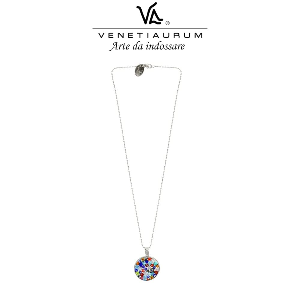 Venetiaurum - Collier pour Femme avec Pendentif Murrina 26mm en Verre de Murano Original et Argent 925 - Bijou Certifié Made in Italy
