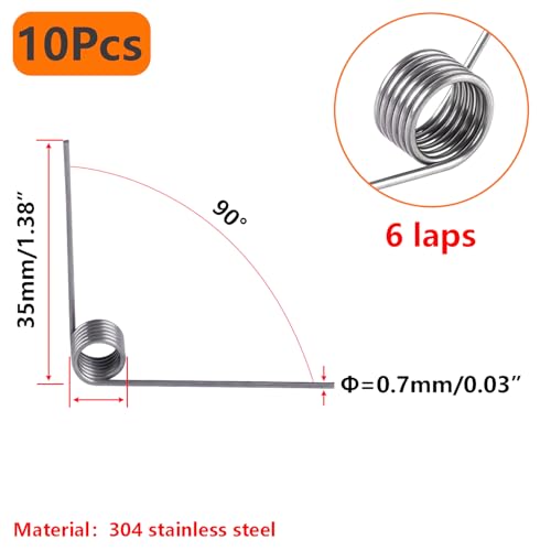 Ctyjia 10 Stück Edelstahl-Torsionsfeder, Mechanische Torsionsfedern Mit 0.7 mm Drahtdurchmesser, 6 Runden, 90° V-Feder Torsion, Außendurchmesser: 4,5 mm，für Reparaturprojekt