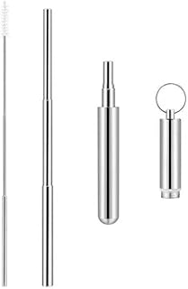 Reusable Collapsible Metal Straws - Stainless Steel With Cleaning Brush and Storage Case - Portable for Travel and Home Drinking