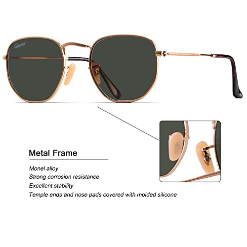 Image of Hexagon Style Flat Glass Lenses Metal Frame Sunglasses UV400 Protection For Men Women