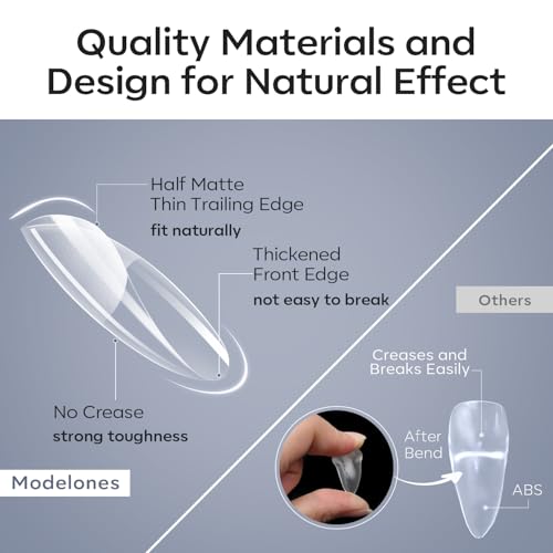 Image of Modelones Medium & Short & Extra Short Almond Nail Tips - Multi-type 3 Styles Set Gel Tips Half Matte Full Cover Clear Acrylic Gel Kit Fake Nails for Extension DIY Salon 450Pcs 15Sizes