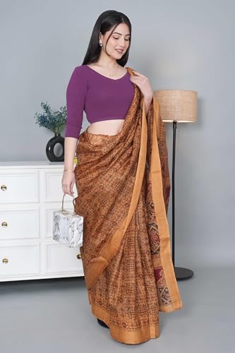 Image of Mlada V-Neck Stretchable Saree Blouse Top for Women | Slim Fit 3 /4th Sleeves Solid Cotton Blouses | Readymade Saree Blouses for Women Festive & Ethnic | Blouse Crop Top