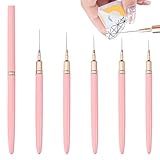ZOMKIFA 5 Pinceaux Liner Nail Art Professionnels, Outils de Dotting & Dessin pour Ongles Gel, Taille 6/9/12/15/18 mm, Accessoires Onglerie pour French Manucure & Déco Sucre(Rose)