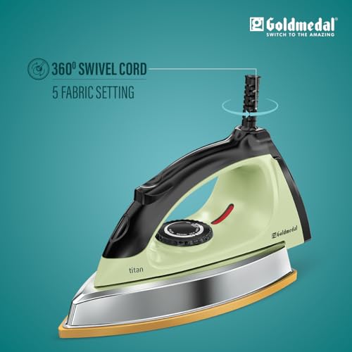 Image of Goldmedal Titan 1000W Dry Iron| Non-stick Weilburger Premium Double Coated Soleplate| 5 Fabric Setting|1.8 Meter Cord| 360 Swivel Cord| 2.5 Years Warranty| 1.5KG Heavy Weight (Mint Green)