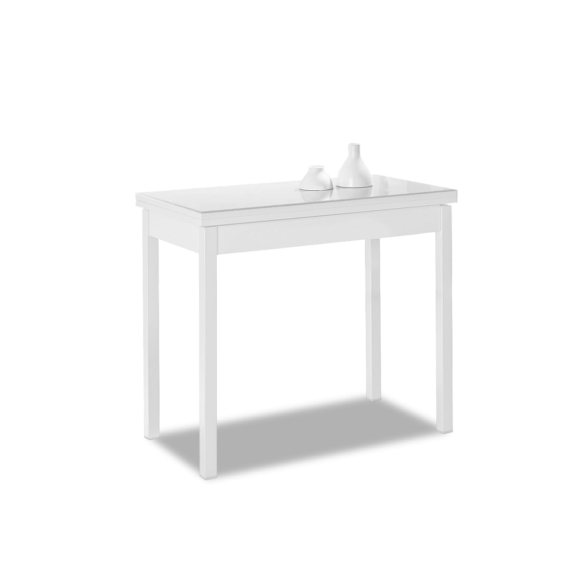 Mesa de Cocina Extensible de Libro sin cajón - 80x40 cm (80x80 cm) - Estructura y Tapa Interior Color Blanca - Tapa Superior Cristal Color Rojo