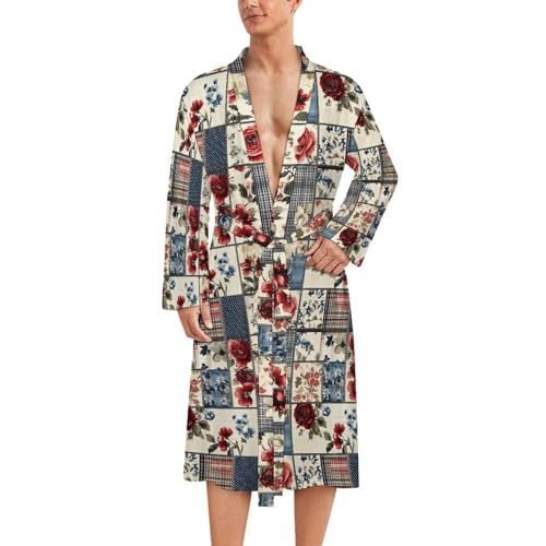 Peignoir de bain homme : kimono léger style vintage à carreaux roses