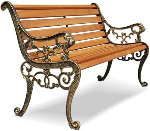 Solid Wood Outdoor Bench with Cast Iron Frames - Comfortable Garden, Park & Patio Seating with Backrest & Armrests for Relaxation & Style