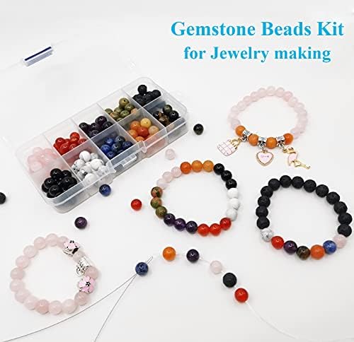 VARACL Natural Stone Beads for Jewelry Making, 150pcs 8mm Round Genuine Gemstone Loose Crystal Beads for Bracelet Making Kit, Necklace Earrings Ring Jewelry Making Kit Findings DIY Craft