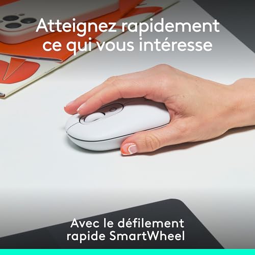 Logitech Pop Mouse, Souris Bluetooth sans Fil compacte et Portable avec Boutons programmables et clics discrets, Easy-Switch Entre 3 dispositifs, Ordinateur Portable, Tablette, PC - Blanc cassé