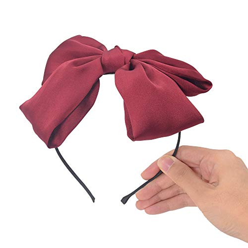 Large Hair Band Bow Headbands for Women and Girls,Solid Color Big Satin Ribbon French Barrette Hair Barrettes Hair Accessories,Wine Red