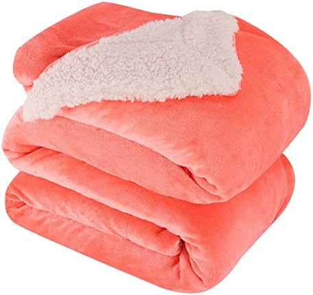 NANPIPER King Size Blanket Warm Sherpa Blanket, Soft Fleece Throw Blanket for Bed, Reversible Thick Fuzzy Blanket for Winter (Living Coral,90x108 inches)