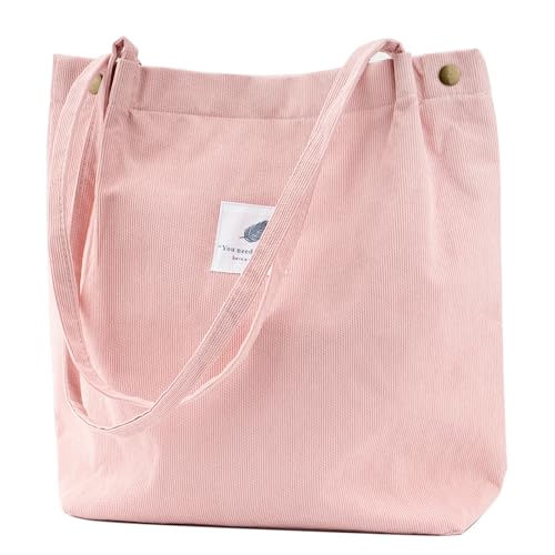 Image of TOPASION Cute Corduroy Tote Bag Canvas Shoulder Handbags for Women Travel Shopping