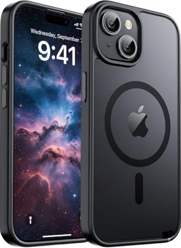 Image of keeshar MagPro case for Apple iPhone 15 v2 MagSafe Compatible Protective Cover with Strong Magnetic Adsorption, Shockproof Armor, Scratch Resistant Polycarbonate Hard Back | Translucent Matte Black