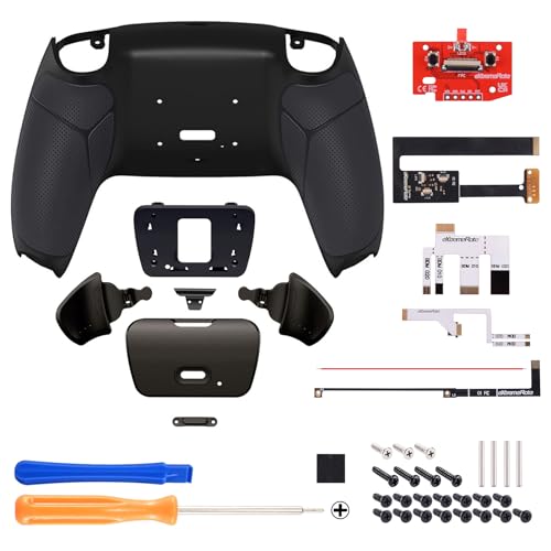 Image of eXtremeRate Black Real Metal Buttons (RMB) Version Rise 2.0 Remap Kit for PS5 Controller with Black Rubberized Grip Back Shell, Upgraded Programable Back Buttons Attachment for PS5 Controller
