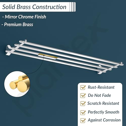 Image of Plantex Rich Brass 24-inch Towel Rack for Bathroom /Towel Hanger for Bathroom /Towel Stand /Bathroom Accessories - Unique (Chrome)