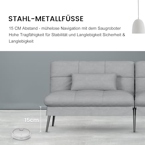 COMHOMA Schlafsofa mit Schlaffunktion – Futonbezug ausklappbar – Ecksofa – Gästesofa 3-Sitzer – mit Verstellbarer Rückenlehne aus grauem Stoff – Bild 4