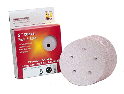 Sungold Abrasives 023267 5" By 5 Hole 2000 Grit Premium Plus C Weight Paper Hook And Loop Sanding Discs, 25 Per Box