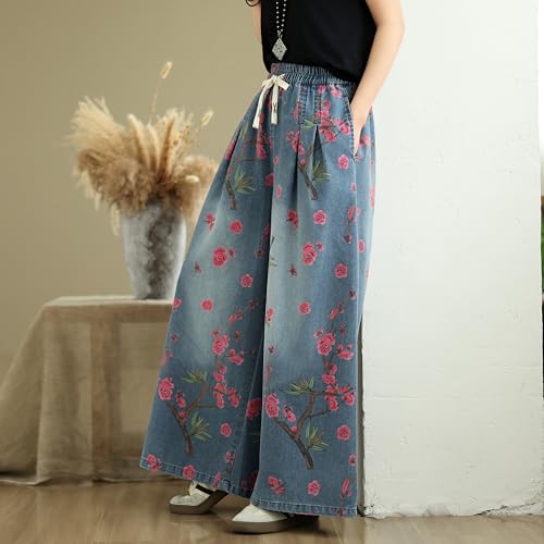 LAI MENG FIVE CATS Women's Casul Baggy Jeans Drawstring Elastic Waist Wide Leg Loose Denim Pants2