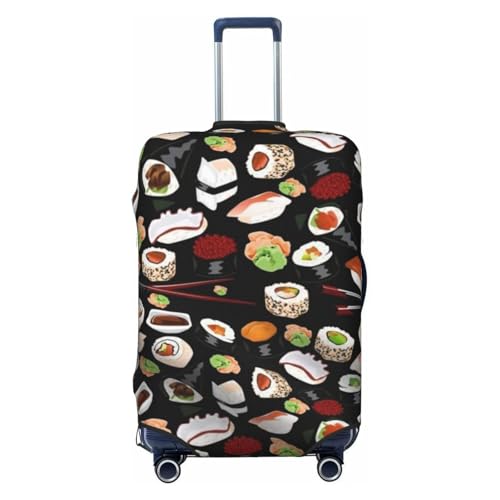 Japanese Sushi Black Print Suitcase Cover Luggage Protector Washable Elastic Fashionable Travel Gear Cover