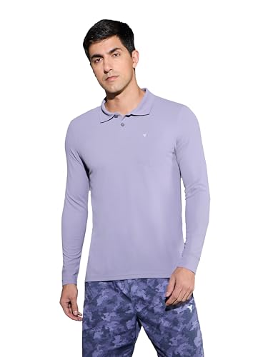 Image of TECHNOSPORT Men Polyester Slim Fit Polo Neck Full Sleeve Matpiq T-Shirt with Patch Pocket for Regular Use