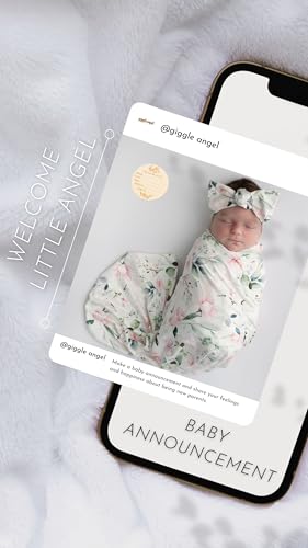 Image of Baby Receiving Blanket Swaddle Blanket Infant Wrap with Matching Headband Beanie and Name Card (Pink and Grey)