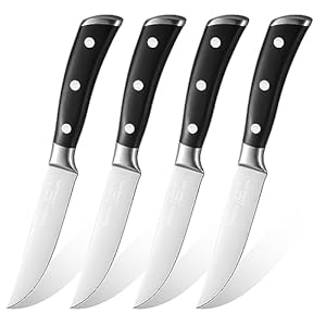 Steak Knives Set of 4, 5 Inch High-Carbon Stainless Steel Non-serrated Steak Knife, 4 Pieces Professional Straight Edge Kitchen Table Dinner Knives – Full Tang Ergonomic Handle