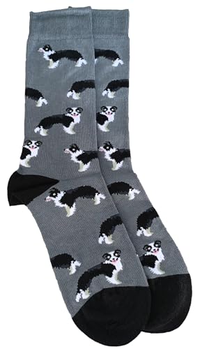 Purple Possum UK® Border collie Dog Socks Sheep Dogs Pattern Bamboo Cotton Blend Grey Socks Gift Idea Women's Size 4 to 7