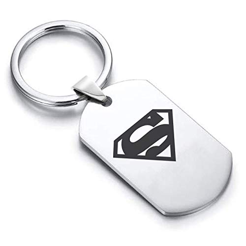 Comfort Zone Studios Stainless Steel Superman Dog Tag Keychain Circle Ring, Silver