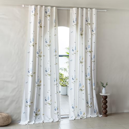 Image of Tranquebar Curtain Co. Cotton Curtains 8 Feet Long, 60-65% Room Darkening, Blue Butterfly & Floral Print, 8 Feet Curtains, 8 Feet Curtains, BackTab Loops, Design Titli (244 cm) - Set of 2