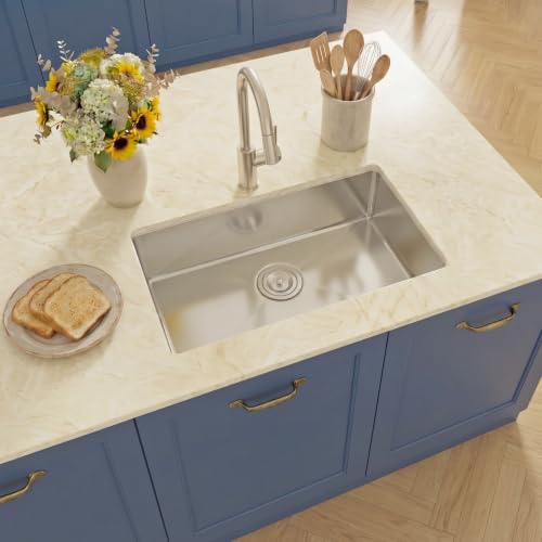 Image of 27 inch RV Kitchen Sink,6.7 inch Depth Undermount Kitchen Sink,Single Bowl 16 Gauge Stainless Steel Kitchen Sinks for RV /Caravans /Campervans (Stainless Steel, 27 X 16 inch)