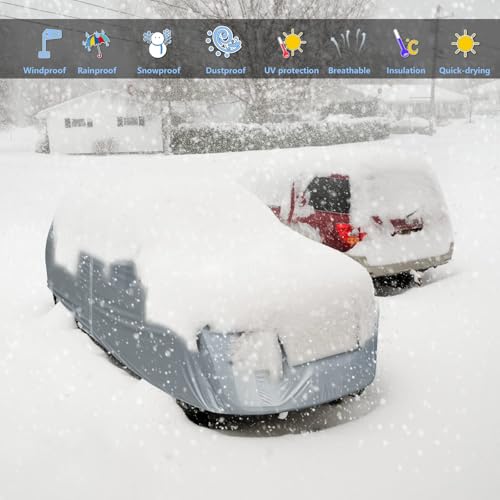 Image of Tecoom Hard Shell Oxford Material Door Shape Zipper Design Waterproof UV-Proof Windproof Car Cover for All Weather Indoor Outdoor Fit 201-210 Inches Sedan