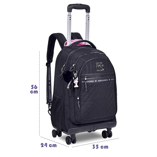 Mochila Rodinha Rebecca Bonbon Escolar 360° Grande Nylon Crinkle (Preto)