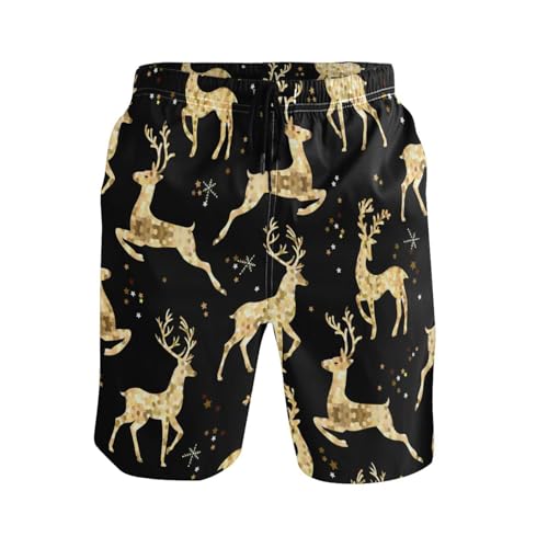 Eionryn Christmas Gold Deer Star Men's Swim Trunks Beach Shorts Quick Dry Swim Board Shorts Bathing Suits S