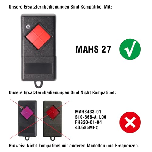 27,015 MHz Funkfernbedienung Garagentor, 2 Stück Ersatz-Fernbedienung Kompatibel mit Dicket Handsender MAHS27-01 Fernbedienung, 1 Kanal, Rote Taste, Garagentoröffner