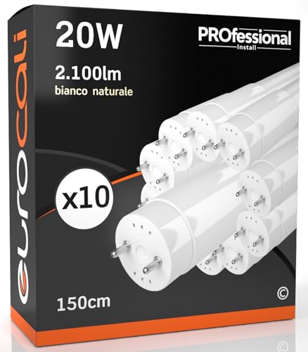10x Tubi LED 150cm G13 T8 20W Professionale Garanzia 5 Anni 2100 lumen - Luce Bianco Naturale 4000K - Fascio Luminoso 160° - Sostituzione Neon