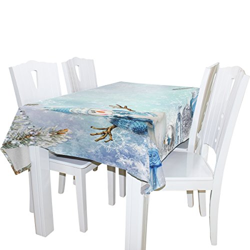 Naanle Christmas Holiday Rectangle Tablecloth 60"(W) X 120"(L), Christmas Snowman Winter Snowflakes Modern Table Linen Cloth Cover For Kitchen Dining Room Party Home Decoration #TOP1