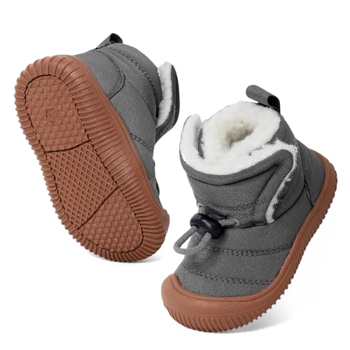 DUONITITI Toddler Snow Boots Wide Toe Winter Warm Shoes Cozy Fleece Ankle Booties with Anti-Slip Sole(Grey,9.5 Toddler)