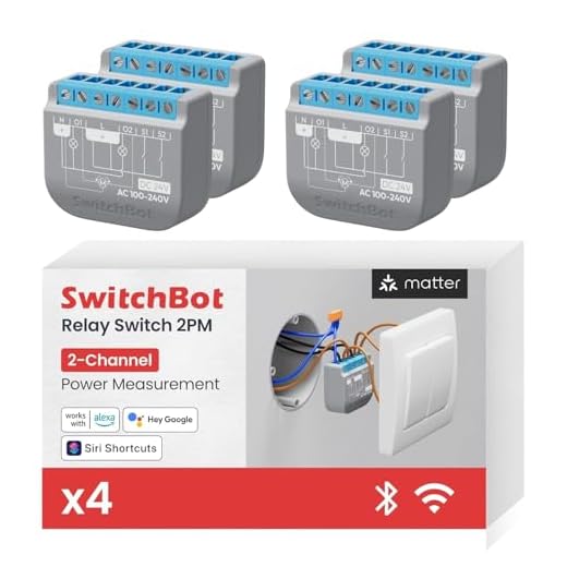 SwitchBot Commutateur WiFi 2PM compatible avec Alexa/Apple Home/Google Home, module relais avec répéteur Bluetooth et contact à sec, Wi-Fi 2,4 GHz, 16 A (4 pièces)