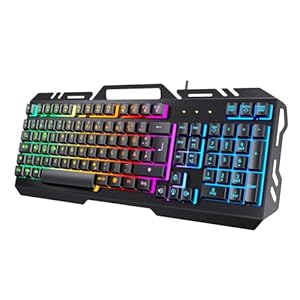 Gaming Tastatur, PC USB Kabelgebunden Tastaturs, 19 Schlüssel Anti-Ghosting mit Rainbow LED Beleuchtete, Handy Halter, Robust Metal Frame Für PC/Laptop/PS4/Xbox (Deutsches Layout)