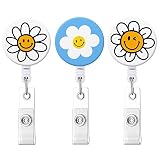 Aunyn Badge Holder Retractable Nurse Badge Holder Badge Reel with Alligator ID Clip (Cute Daisy Smil