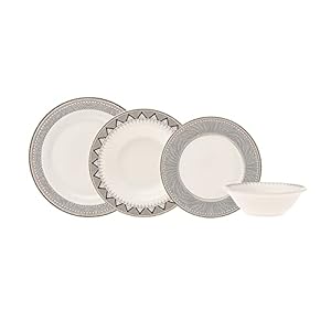 Karaca Globe – Servizio di piatti in porcellana per 6 persone, 24 pezzi, con piatti e ciotole, set di stoviglie rotonde e servizio da tavola in oro bianco