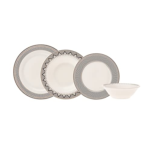 Karaca Globe - Servizio di piatti in porcellana per 6 persone, 24 pezzi, con piatti e ciotole, set di stoviglie rotonde e servizio da tavola in oro bianco