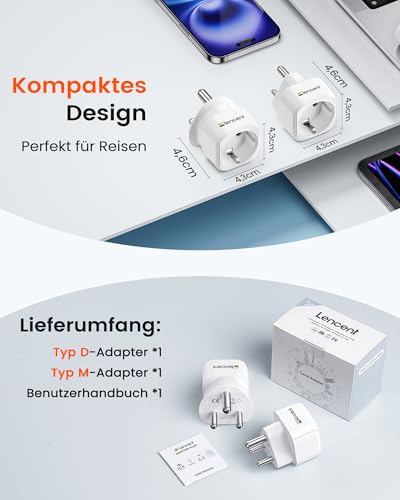 LENCENT Typ D und Typ M Kombi-Reiseadapter für Namibia Südafrika Indien Nepal Reisesteckdose Reisestecker Steckdose Netzadapter Stecker Adapter Stromadapter