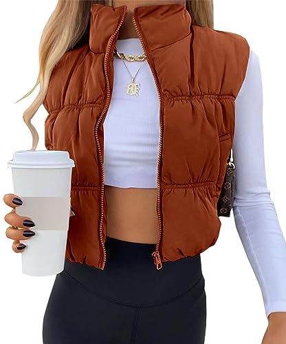 Image of SySea Women's Crop Puffer Vest Winter Zip Up Lightweight Sleeveless Warm Outerwear Padded Coat