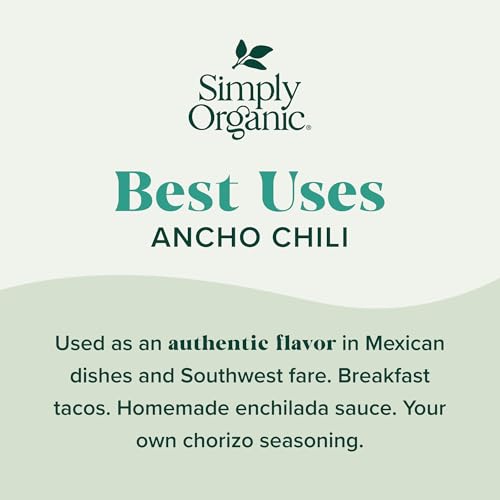 Image of Simply Organic Ancho Chili Powder, 2.85 Ounce Jar, Certified Organic Poblano Peppers, Mexican, Southwest, Popcorn & Chocolate