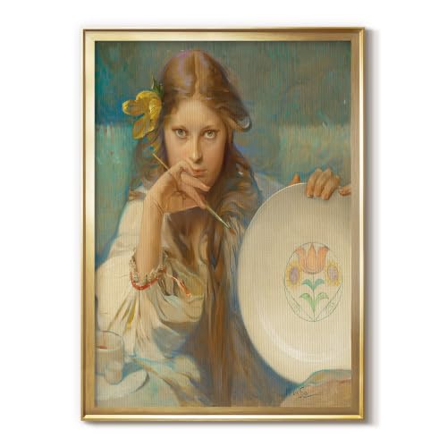 Alphonse Mucha | Girl With Plate Of Motif | Gold Framed Hanging | GAL101