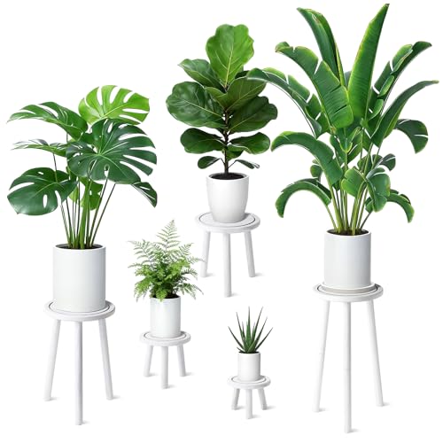 5-Pack Wood Plant Stands Indoor, Single Plant Stand for 6-22 Inch Pots, Mid-Century Modern Plant Stool, Tall Plant Stand for Large Plants Perfect Fit for Living Room, Balcony, Office(Retro White)