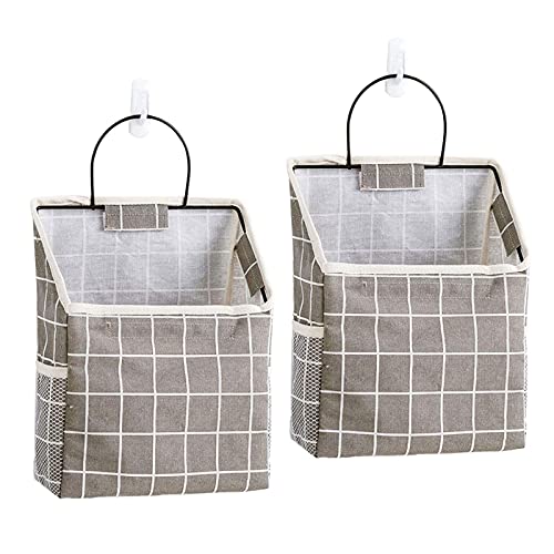 Agkupel 2Pack Wall Hanging Storage Bag - Gray And White, Over The Door Closet Organizer Hanging Pocket Linen Cotton Organizer Box Containers For Bedroom, Bathroom Dormitory Storage (2 Gray Grid) #TOP30